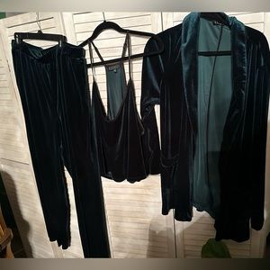 Emerald Green Velour three piece pant suit